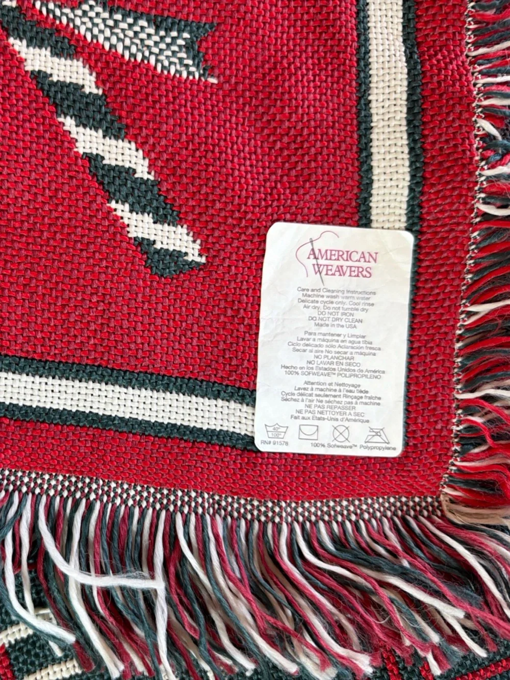 American Weavers Holiday Plaid Throw with Candy Cane & Bow Green, Red, Cream